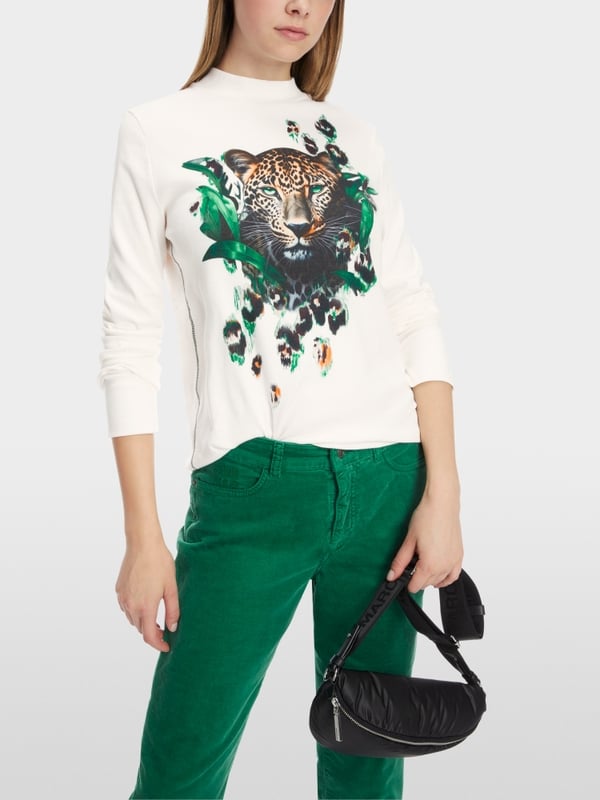 Marc Cain T-Shirt mit Leo-Kopf-Print Begrenzte Freigabe