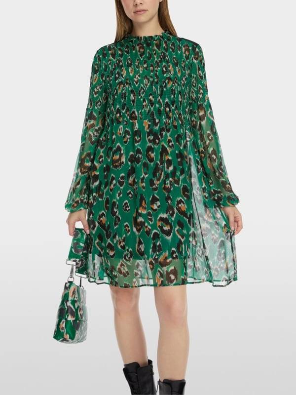 Marc Cain Gesmoktes Greo-Print-Kleid 50% Rabatt mit kostenlosem Versand