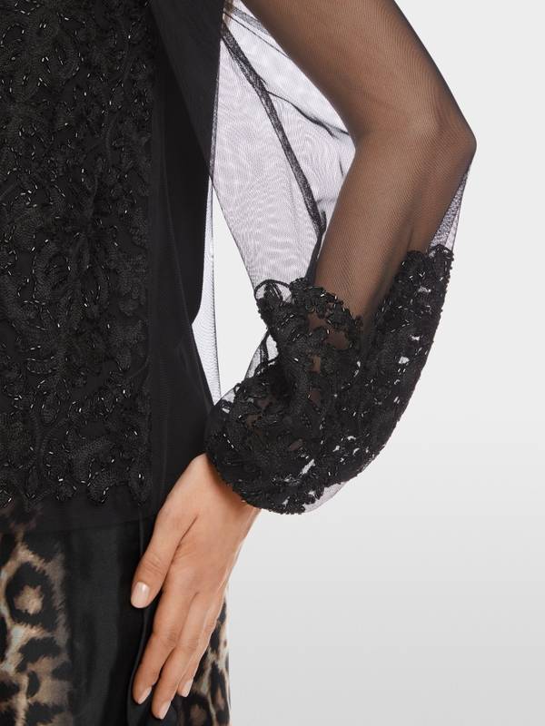 Marc Cain Spitzen-Bluse mit Perlen-Stickerei Großer Ausverkauf