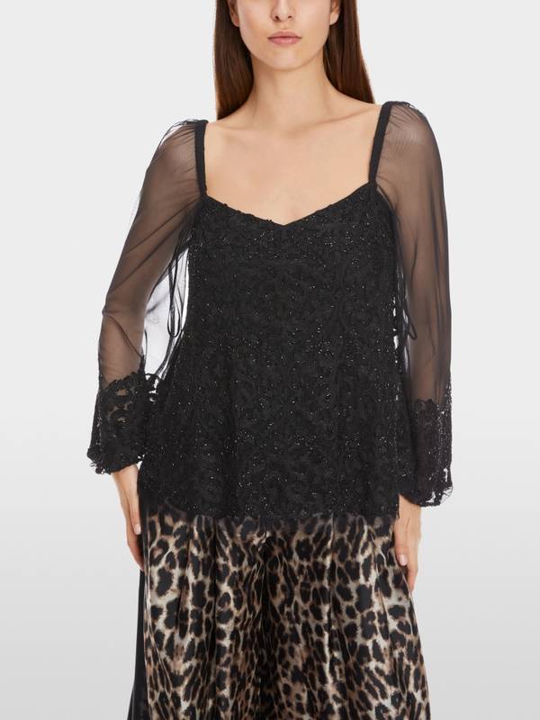 Marc Cain Spitzen-Bluse mit Perlen-Stickerei Großer Ausverkauf