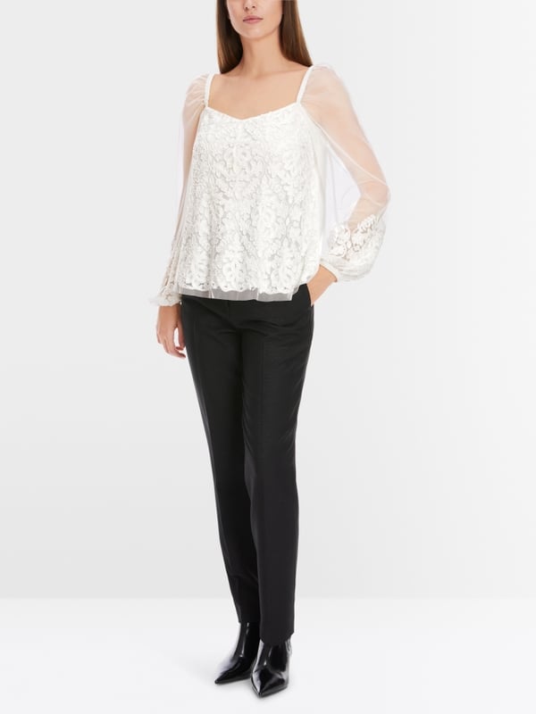 Marc Cain Spitzen-Bluse mit Perlen-Stickerei Online Outlet