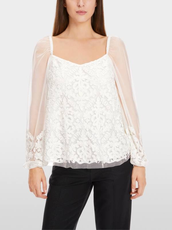 Marc Cain Spitzen-Bluse mit Perlen-Stickerei Online Outlet
