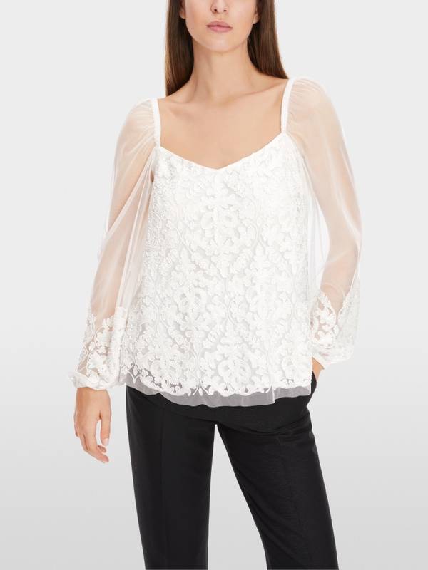 Marc Cain Spitzen-Bluse mit Perlen-Stickerei Online Outlet