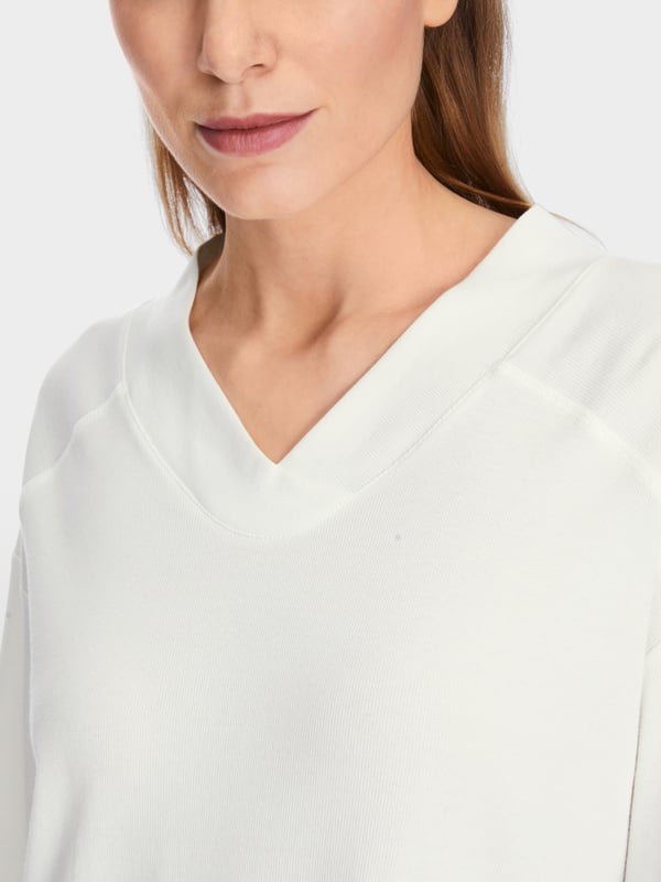 Marc Cain Langärmeliges T-Shirt aus Baumwoll-Ripp Heißer Verkauf