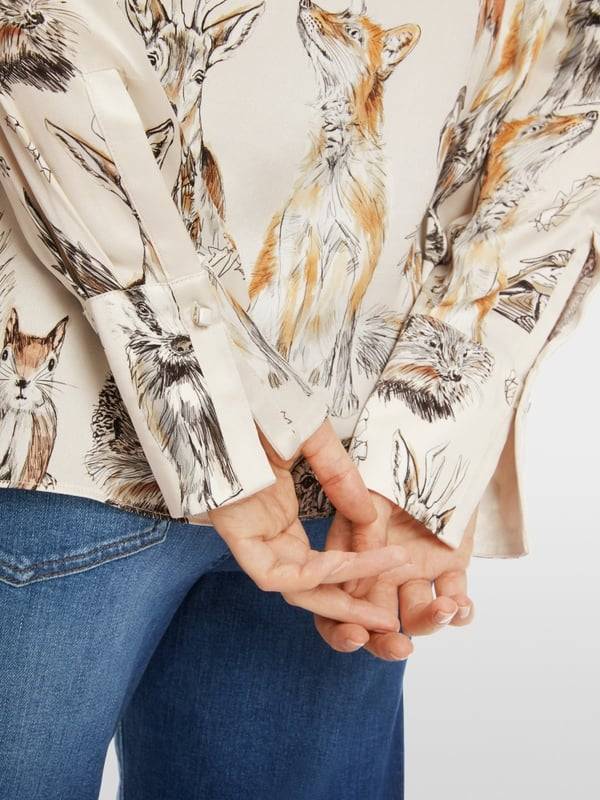 Marc Cain Seidenbluse mit Schluppe & Alloverprint Fabrik Onlineshop