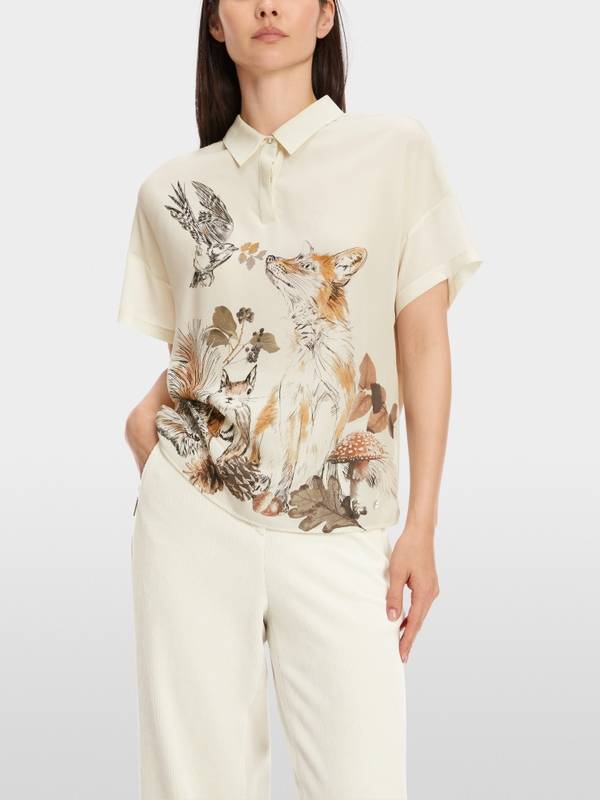Marc Cain Bluse mit Polokragen und Print Blitzverkäufe
