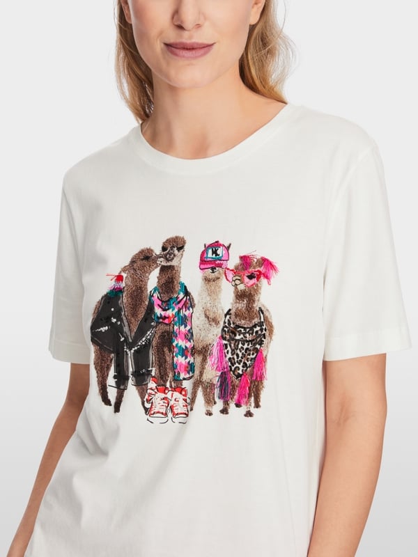 Marc Cain Baumwoll-T-Shirt mit Lama-Gang-Motiv Große Rabatte