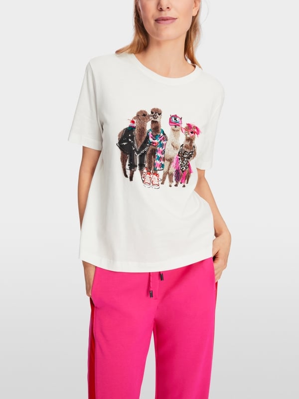 Marc Cain Baumwoll-T-Shirt mit Lama-Gang-Motiv Neueste Stile