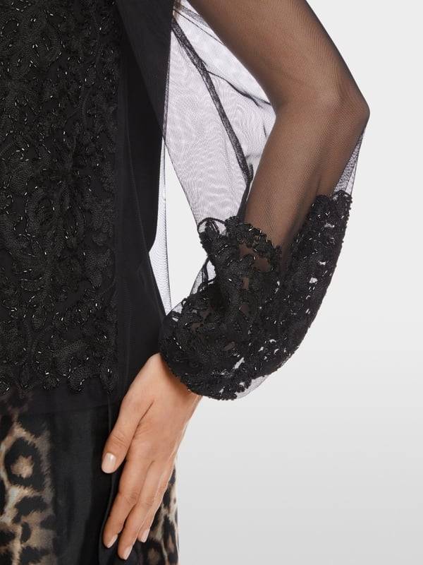 Marc Cain Spitzen-Bluse mit Perlen-Stickerei Riesige Rabatte