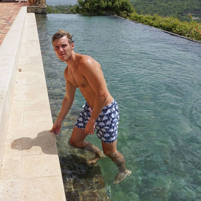 HERREN Badehose Palme in dunkelblau Speichern exportieren