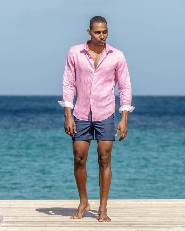 HERREN Leinenhemd in rosa Auslauf