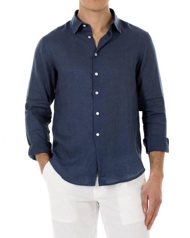 HERREN Leinenhemd dunkelblau im Angebot