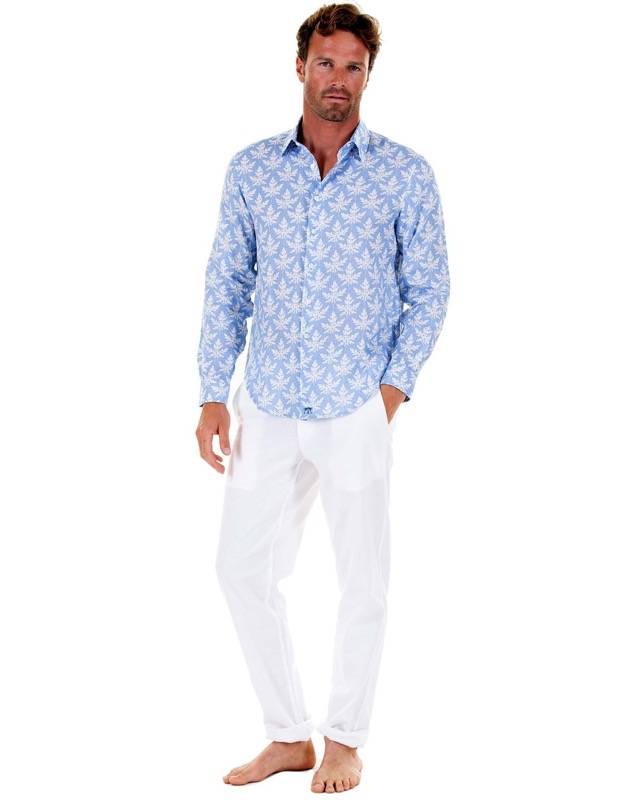 HERREN Leinenhemd Papaya blau Schlussverkauf