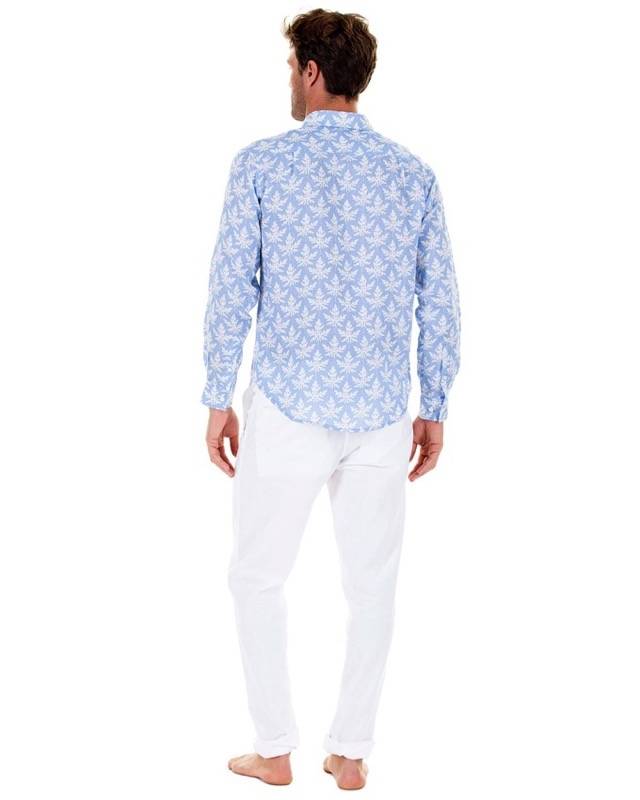 HERREN Leinenhemd Papaya blau Schlussverkauf