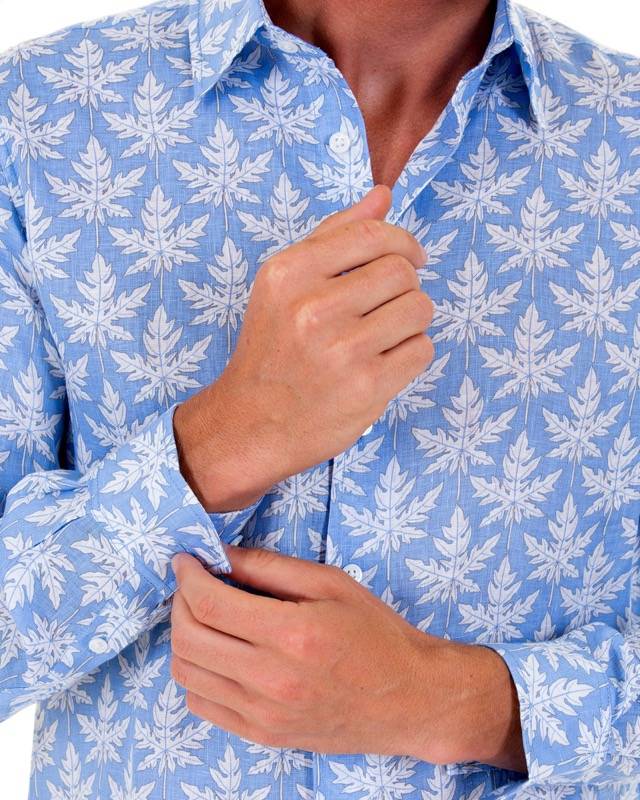 HERREN Leinenhemd Papaya blau Schlussverkauf