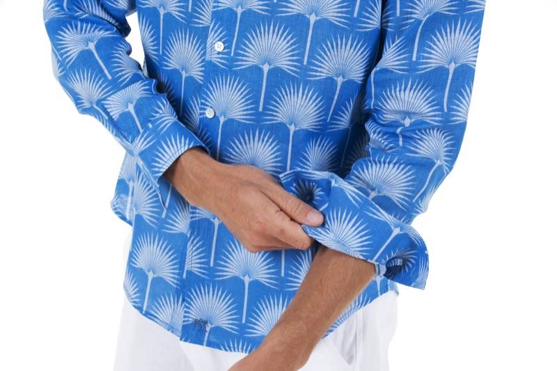HERREN Leinenhemd Palme in himmelblau Fabrikverkauf
