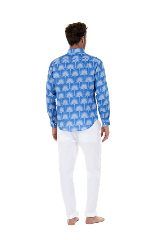 HERREN Leinenhemd Palme in himmelblau Fabrikverkauf
