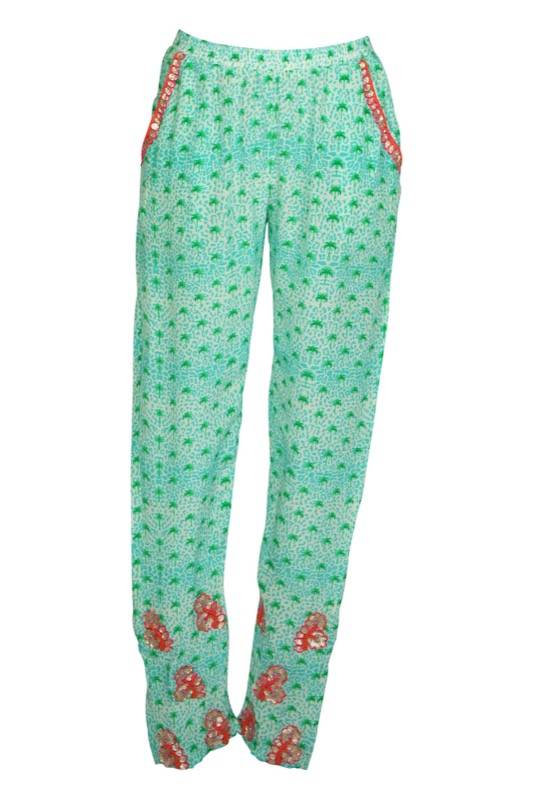RESORTWEAR Perlenbestickte Seiden Hose in mint Kauf eins, bekomm eins gratis