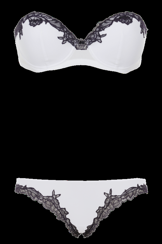 LINGERIE Bangkok gefütterter Bandeau BH in Off-Weiß mit navyfarbener Spitze Im Verkauf