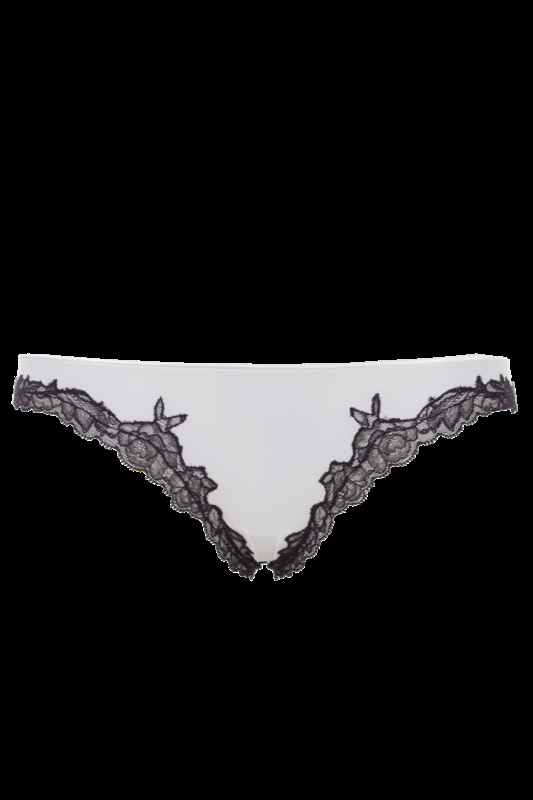 LINGERIE Boston String in Off-Weiß mit navyfarbener Spitze 50% Rabatt für begrenzte Zeit