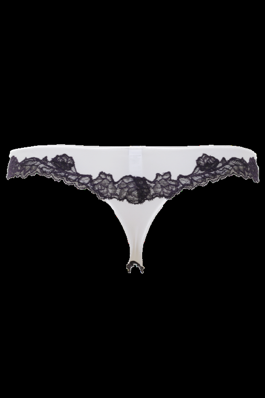 LINGERIE Boston String in Off-Weiß mit navyfarbener Spitze 50% Rabatt für begrenzte Zeit