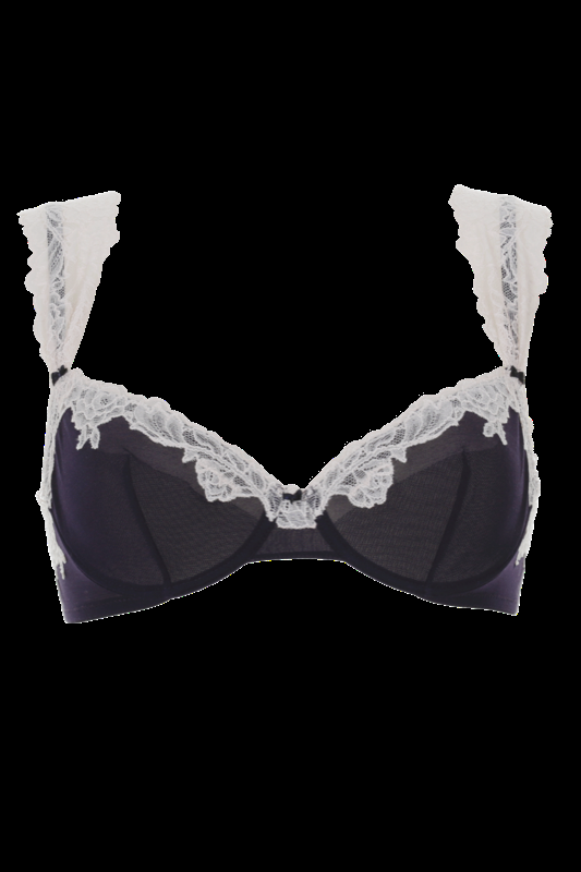 LINGERIE Ungefütterter Bügel-BH in Navy mit puderfarbener Spitze Auslauf