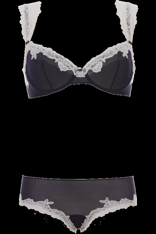 LINGERIE Ungefütterter Bügel-BH in Navy mit puderfarbener Spitze Auslauf