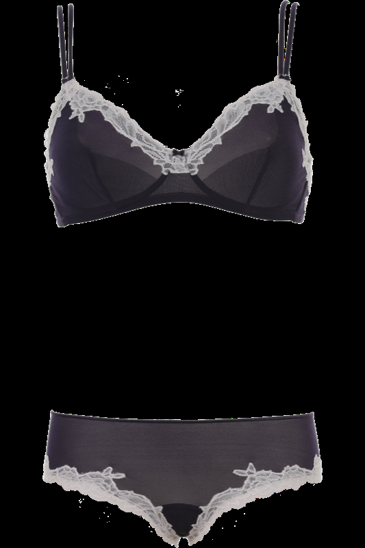 LINGERIE Bruxelles ungefütterter Triangle BH in Navy mit puderfarbener Spitze Angebote