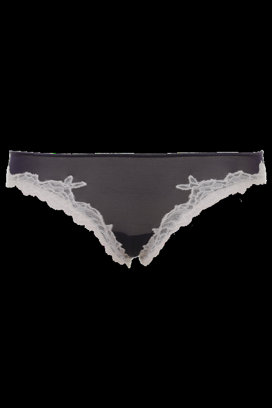 LINGERIE Bangalore String Brazilian cut in Navy mit puderfarbener Spitze