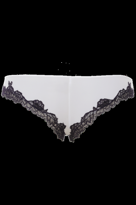 LINGERIE Bangalore String Brazilian cut in Off-Weiß mit navyfarbener Spitze Sonderangebot