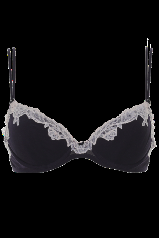 LINGERIE Bremer gefütterte drei-viertel Schale in Navy mit puderfarbener Spitze