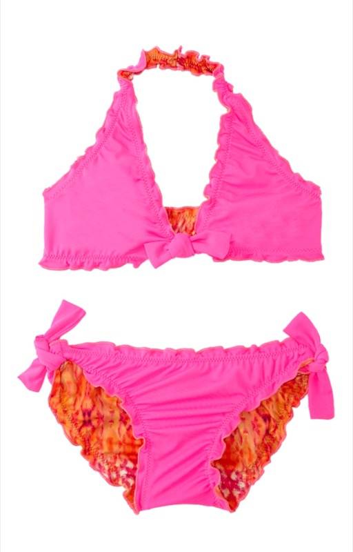 KINDER Girls Clara Neckholder Bikini Coral Print Speichern exportieren