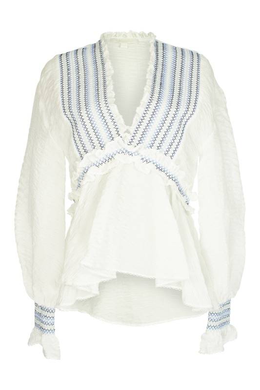 SALE Gesmoktes V-Top in weiß Online Shopping