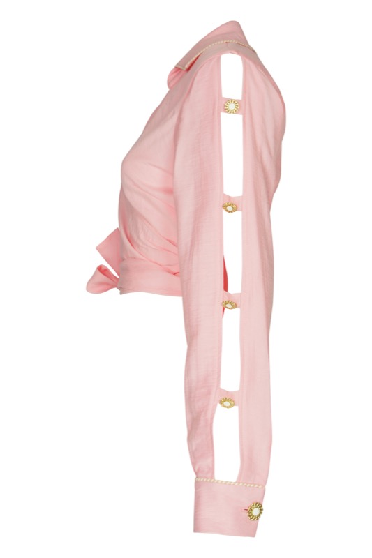 SALE Piped Luxe Wickelbluse Rosa Saisonschlussverkauf