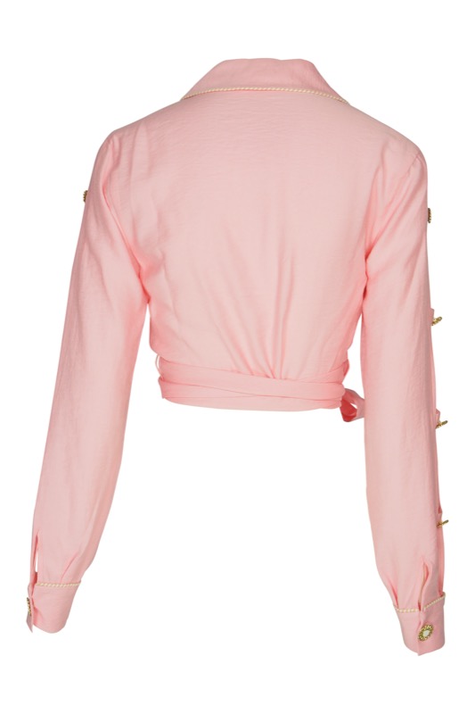 SALE Piped Luxe Wickelbluse Rosa Saisonschlussverkauf