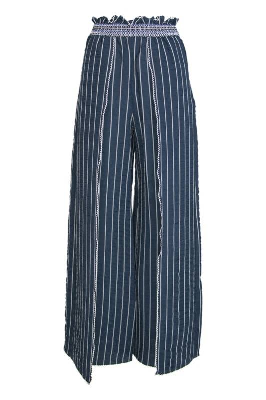 SALE Gesmokte Hose mit Schlitz in dunkelblau