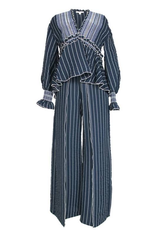 SALE Gesmokte Hose mit Schlitz in dunkelblau Cyber Monday