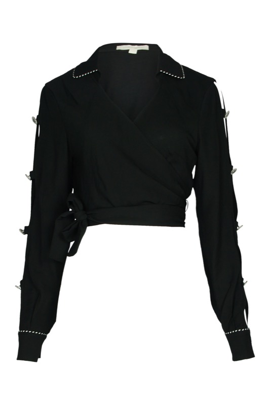 SALE Piped Luxe Wickelbluse schwarz Osterangebot