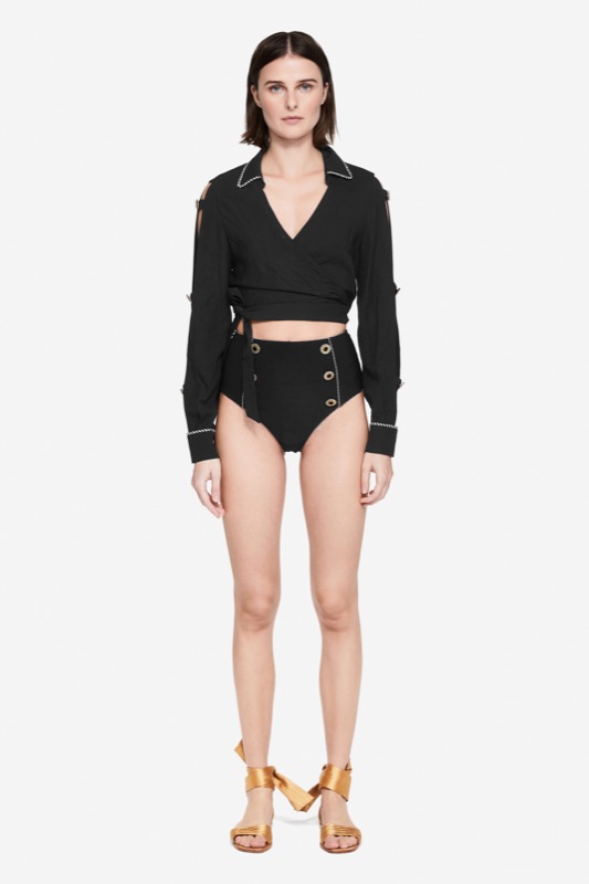 SALE Piped Luxe Wickelbluse schwarz Osterangebot