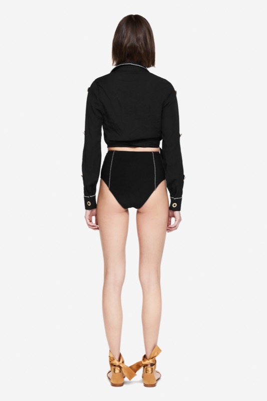 SALE Piped Luxe Wickelbluse schwarz Osterangebot