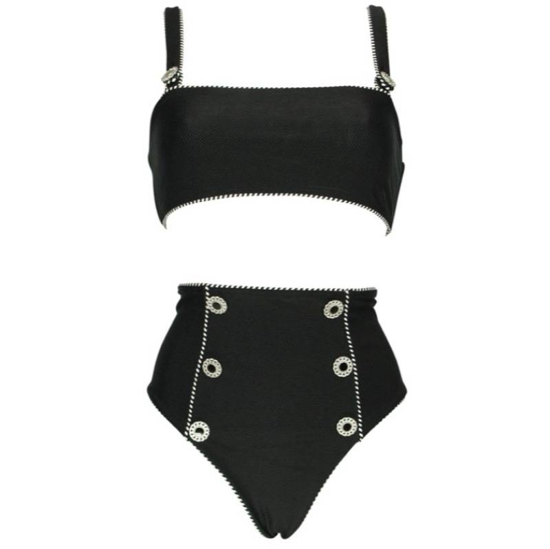 SALE Piped Luxe Strap Bikini schwarz Räumungsverkauf