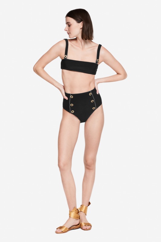 SALE Piped Luxe Strap Bikini schwarz Räumungsverkauf