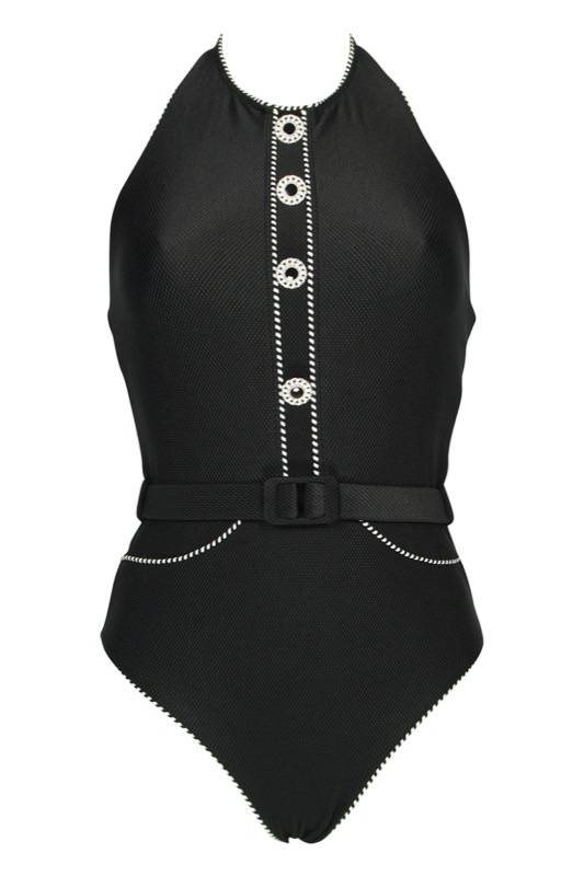 SALE Piped Luxe Badeanzug mit Gürtel schwarz Kauf eins, bekomm eins gratis