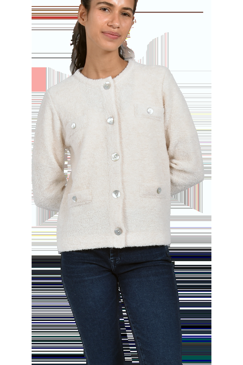 Pierre Claire Exquisite Bouclé-Strickjacke mit Rundhalsausschnitt von Pierre Claire Kostenloser Versand