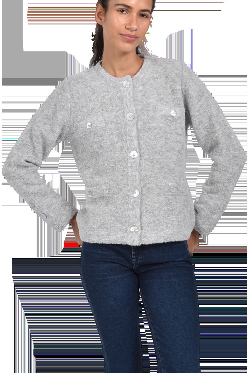 Pierre Claire Exquisite Bouclé-Strickjacke mit Rundhalsausschnitt von Pierre Claire Limitierter Zeitrabatt
