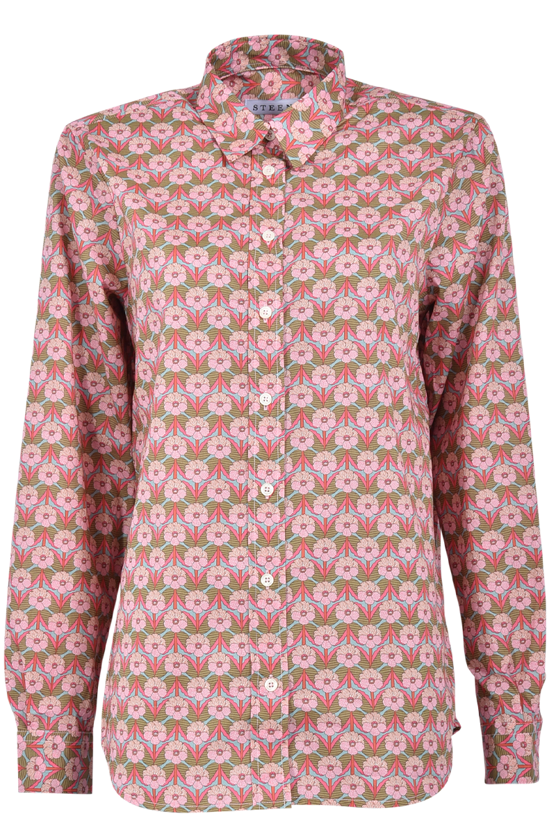 STEEN Hemdbluse mit Blumenmuster von Liberty, Kellerfalte und abgerundetem Saum Große Rabatte
