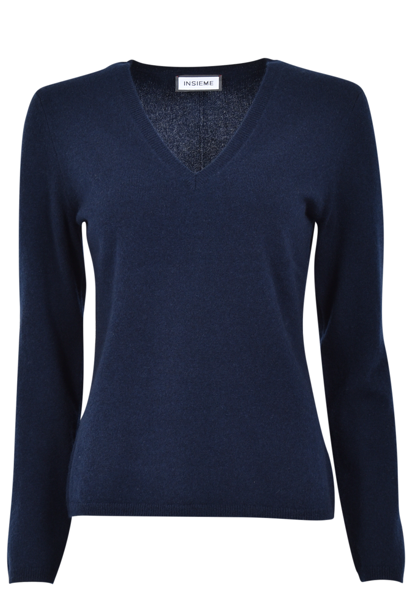 INSIEME Klassischer V-Ausschnitt-Pullover aus 100% Cashmere mit Maschendetail im Rücken von INSIEME Zeitlich begrenztes Angebot