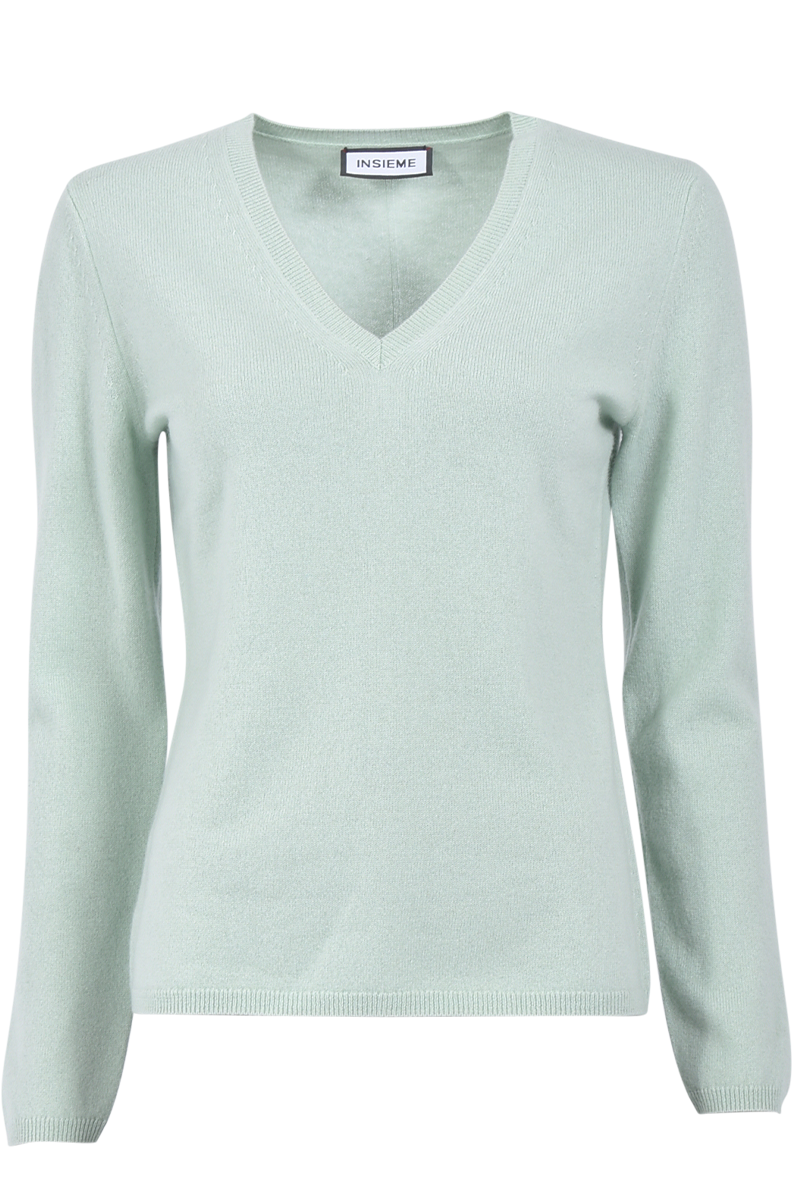 INSIEME Klassischer V-Ausschnitt-Pullover aus 100% Cashmere mit Maschendetail im Rücken von INSIEME Exklusive Angebote