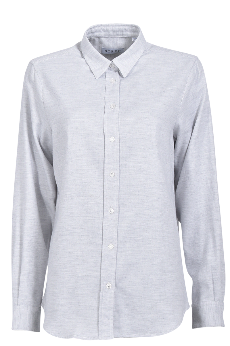 STEEN Melierte Flanellbluse mit Kellerfalte und abgerundetem Saum Letzte 2 Tage