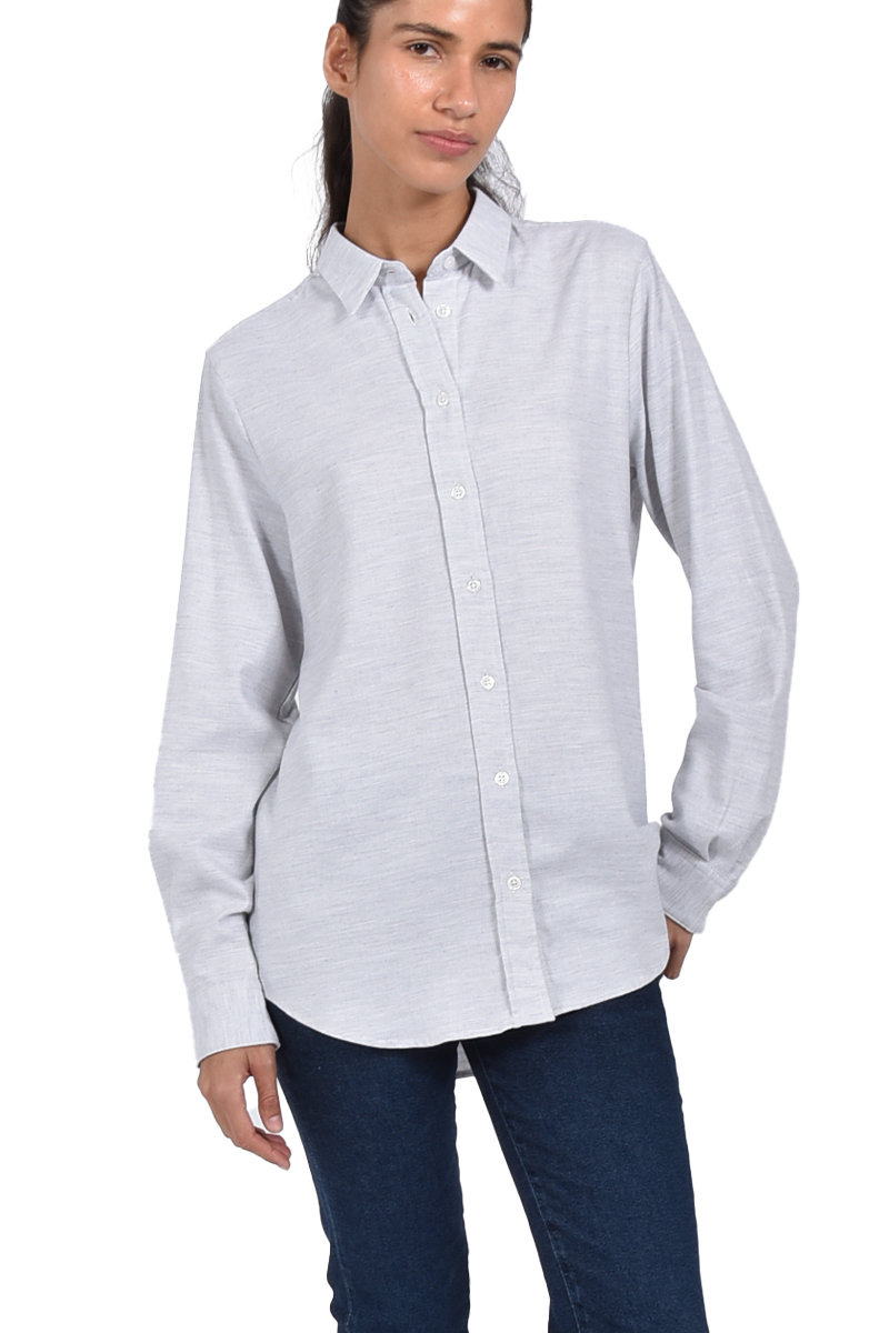 STEEN Melierte Flanellbluse mit Kellerfalte und abgerundetem Saum Letzte 2 Tage